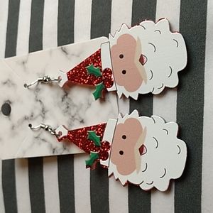 Acrylic Santa Christmas Earrings 1 x 2.5 inches Red Glitter & White